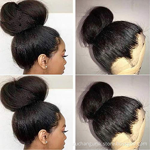 Factory Wholesale Human Hair Wigs Super Yaki Straight Brazilian Hair 13*4 Lace Front Wig 360 Swiss Lace Frontal with Baby Hair